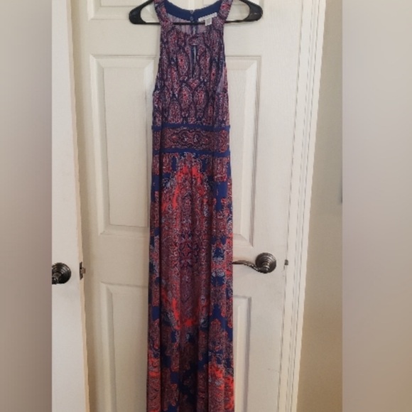 London Times sleeveless Blue and Pink Paisley Maxi Dress - Picture 4 of 6